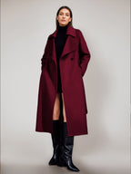 Red Wool Cashmere Blend Coat For Woman Burgundy Double-breasted Double-Faced Winter Outerwear 2026