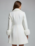White double-breasted wool Blend coat with wide lapel And Faux fur cuffs For Women 2026