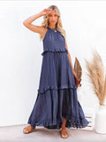 Boho Halter Neck Maxi Shift Dress for Women - Ruffle Tiered Flowy Sun Dress - Summer Beach Vacation 2026