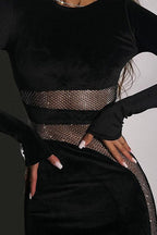 Fashionable Sequin Velvet Bodycon Maxi Dress