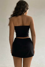Off Shoulder Bandeau Slim Short Bust Skirt Two Piece Set