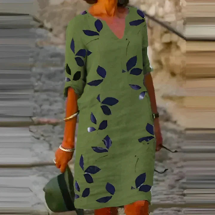 Edna Chic Stunning Summer Dress with Leaf Print for Women Evening Wear Edit