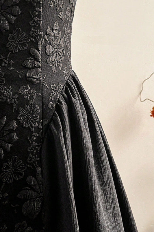 Black Embroidered Sleeveless Midi Dress