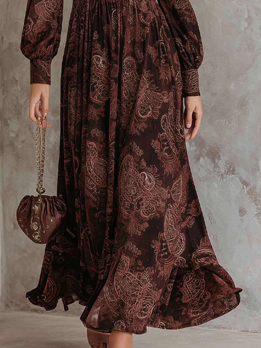 | Paisley Zip-Neck Midi Dress