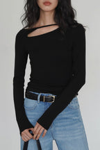 Asymmetric Cutout Slim Knit Top
