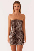 Print Sequin Strapless Bodycon Mini Dress