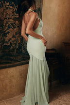 Deep V-Neck Sheer Back Party Dress