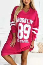 Brooklyn 89 Graphic Stripe Sleeve Oversized Sweatshirt Mini Dress
