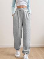 Solid Crossover Waist Bound Feet Sweatpants