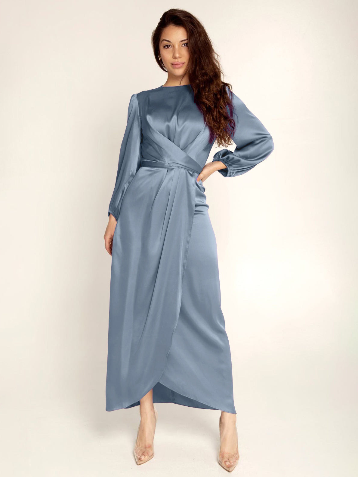 Prom Dresses Jewel Neck Pleated Stain Semi Formal Maxi Dress