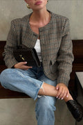 Plaid Vintage Chic Sleek Designer Style Blazer Coat