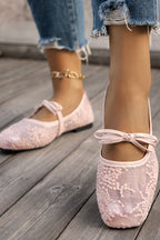 Fashionable Sequined Embroidered Square-toe Flat Casual Shoes