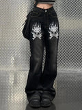 Washed Skull Print Boyfriend Jeans
