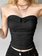Solid Ruched Slim Bandeau Top