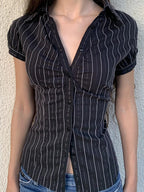 Vintage Striped Short Sleeves Shirts