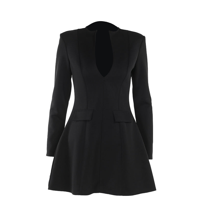 Elegant Slim Fit V-neck Long-sleeve Dress