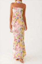 Floral Print Strapless Bodycon Maxi Dress with Matching Scarf