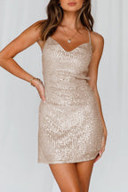 Sequin Spaghetti Strap Deep V-Neck Bodycon Mini Dress