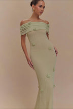 Solid Knit Floral Bandeau Bodycon Dress