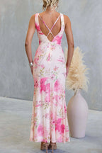 Floral Dreamy Draped Neck Mesh Wrap Dress