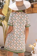 Multicolour Boho Geometric Flower Print Short Sleeve Loose Mini Dress