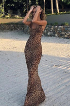 Print Cowl Neck Spaghetti Strap Bodycon Maxi Dress