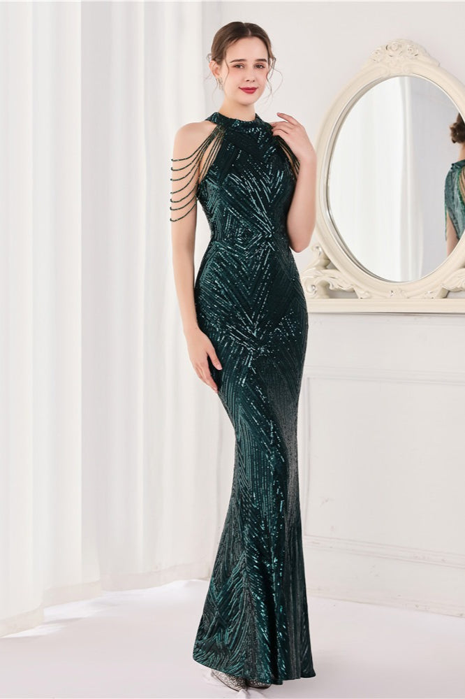 Sequin Halter Mermaid Maxi Dress