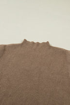Light French Beige Solid Color Ribbed Knit Mock Neck Loose Sleeveless Sweater