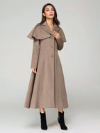 Wool Blend Coat With Cape Classic Lapel Elegant Camel Winter long Outerwear For Women 2026