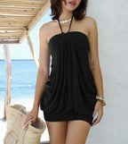 Halter Neck Draped Bubble Hem Ruched Mini Dress