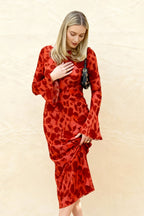 Velvet Burnout Floral Bell Sleeve Crew Neck Bodycon Maxi Dress