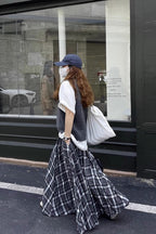 Vintage High-Waist Plaid Flared Skirt
