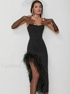 Feather Strapless Bandage Midi Dress