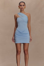 Strapless Ruched Mesh Panel Bodycon Mini Dress