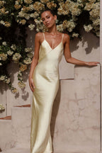V-Neck Bias Cut Spaghetti Strap Maxi Slip Dress