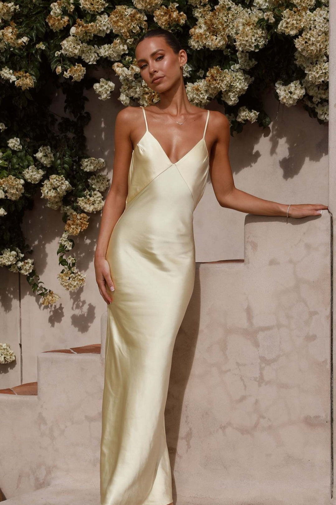 V-Neck Bias Cut Spaghetti Strap Maxi Slip Dress