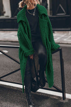 Chunky and Warm Knit Button Pocketed Oversized Midi Cardigan