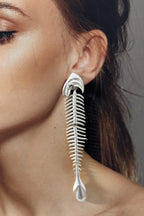 Personalized Fishbone Diamond Pearl Pendant Earrings