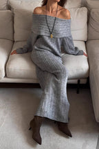 Knit Off Shoulder Long Sleeve Bodycon Sexy Sweater Dress