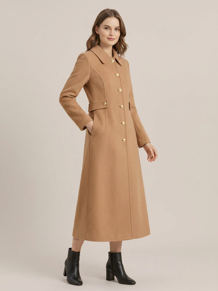 Vintage Wool Cashmere Blend Coat With Golden Buttons For Women 2026