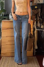 Retro Washed Low Waist Flared Jeans