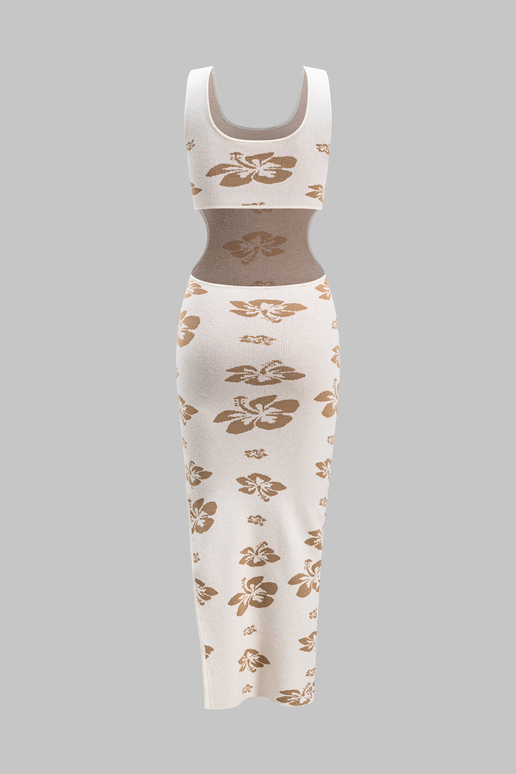 Knit Floral Print Cut Out Slit Sleeveless Dress