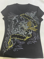 Vintage Printed Rhinestone Short Sleeve Tee