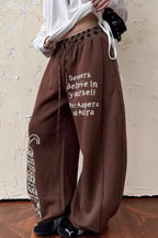 Plaid Patchwork Letter Graphic Baggy Sweat Pants