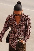 Leopard Print Shoulder Pad Blouse