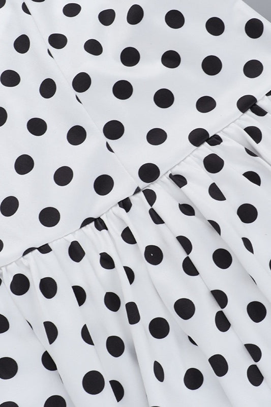 Polka Dot Off Shoulder Cut Out Bubble Hem Mini Dress