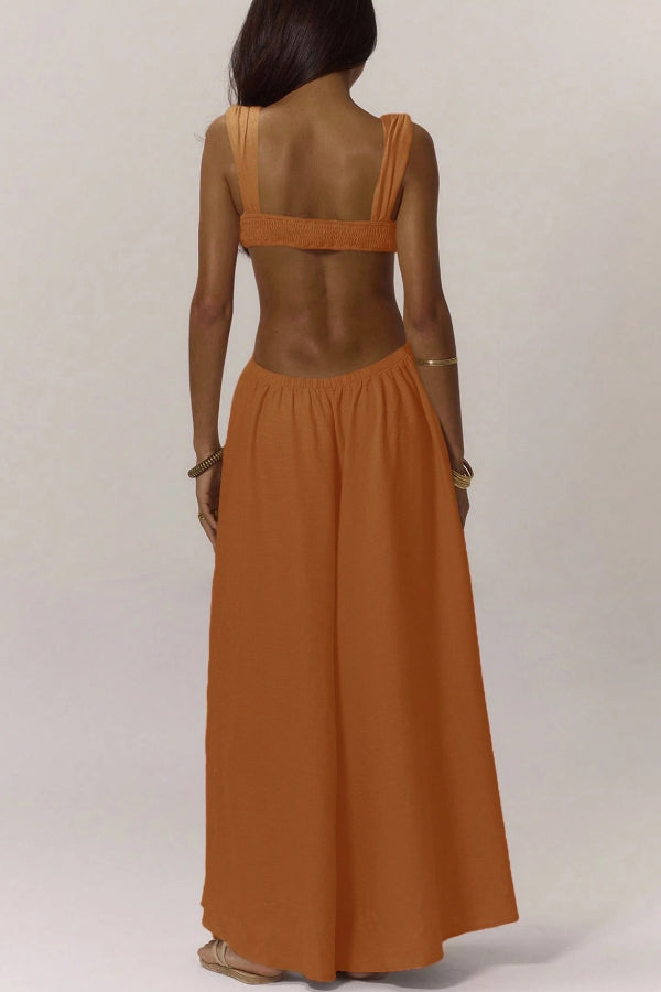 Solid Color Casual Camisole Loose Stretch Wide-leg Jumpsuit