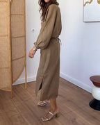 Casual Cotton And Linen Solid Color Lapel Dress