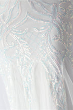 Beaded Mesh Cocktail Maxi Dress