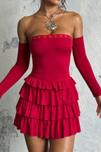 Vintage Long Sleeve Off Shoulder Mini Dress
